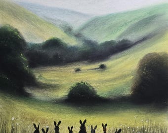 Antes del viaje. Obra original firmada por Andrew McAdam. Sin enmarcar, tamaño A3, 42 cm x 29,7 cm. Inspirada en Watership Down.