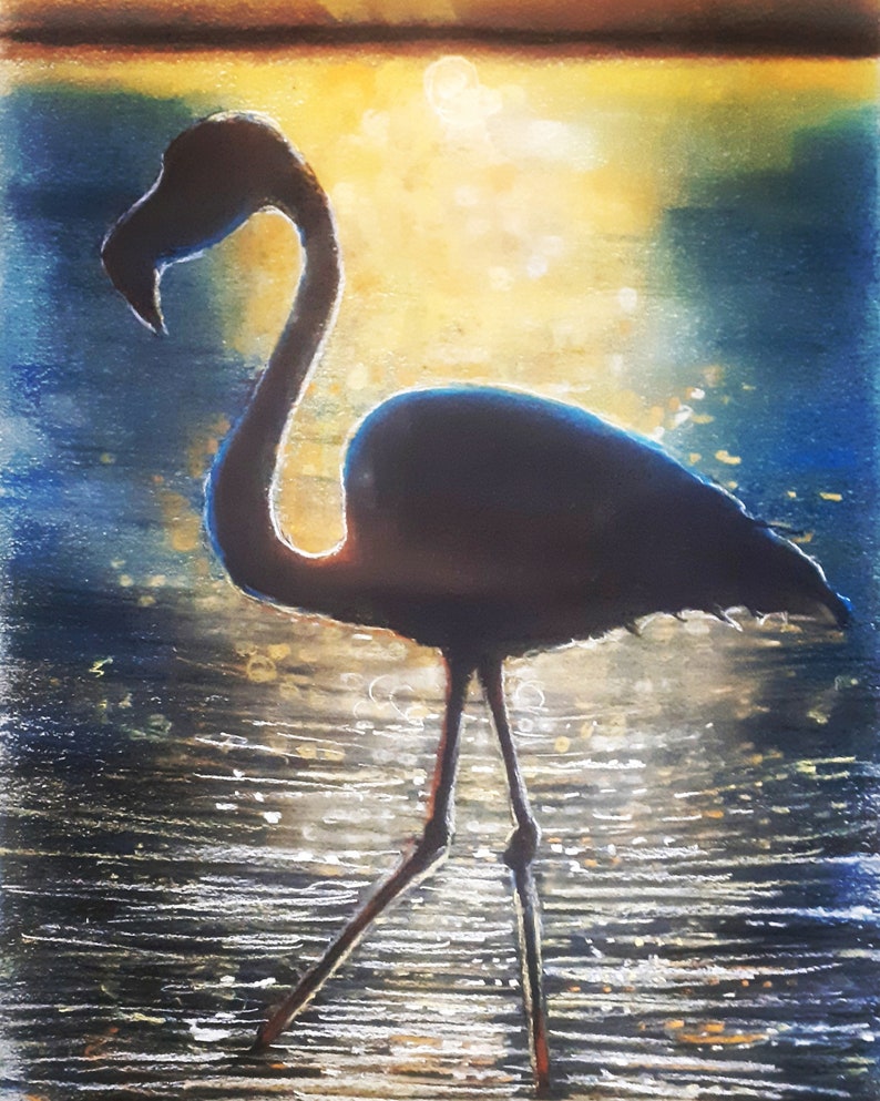 Flamingo. Original signierte Kunst von Andrew McAdam. Ungerahmt, Größe A3. Bild 1