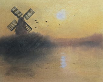 Hazy summers evening. Original signed art by Andrew McAdam. Unframed, size A3, 42cm by 29.7cm.