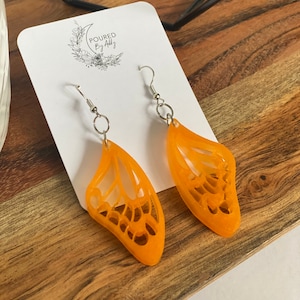 Orange Butterfly Wing Earrings // Fairy wing earrings, Garden earrings, Nature jewellery, Fairy jewellery, Butterfly wings, Faeries