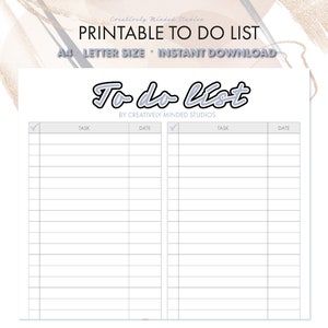 Digital & Printable To-Do List Planner, Simple Every Day Task List, Stationery Template &gt;&gt; Instant Download