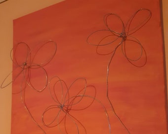 Embossed painting - metal flowers