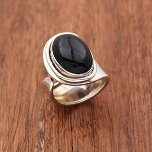 Natural Black Onyx Ring, 925 Sterling Silver Ring, Oval Gemstone Ring, Black Onyx Ring Adjustable Ring, Handmade Jewelry Gift For Her