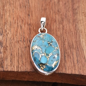 Blue Copper Turquoise Pendant, 925 Sterling Silver Pendant, Turquoise Pendant, Pendant For Necklace, Anniversary Pendant, Gift For her