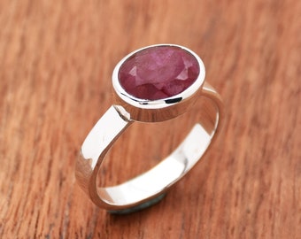 Handgemachter Indischer Rubin Ring: Sterling Silber Boho Statement Ring