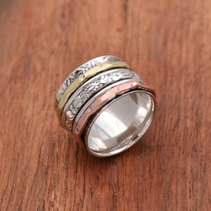 Handmade Sterling Silver Spinner Ring: Textured Boho Meditation Ring