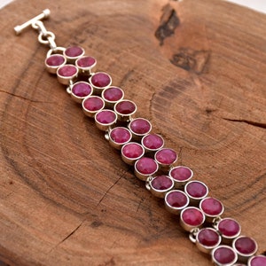 Indian Ruby Bracelet: Handmade 925 Sterling Silver Toggle Bracelet