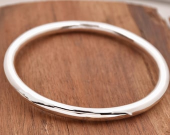 Thick Sterling Silver Bangle, 6.5mm Wide Half Round Silver