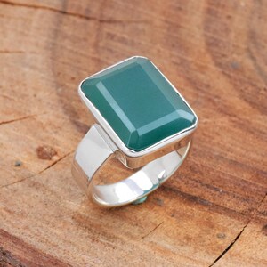 Green Onyx Ring, 925 Sterling Silver Ring, Statement Ring, Handmade Ring, Radiant Stone Ring, Bohemian Ring, Anniversary Ring, Crystal Ring