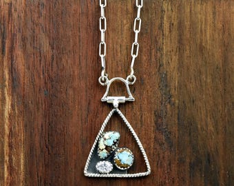 Golden Hill Turquoise Necklace, 925 Sterling Silver Twisted Rope Triangle Pendant, Cowgirl Jewelry