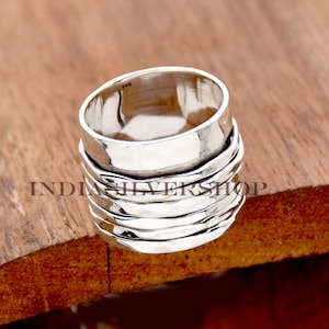 Hammered Silver Spinner Ring, 925 Sterling Silver Ring for Women, Boho Chunky Ring, Wide Band Fidget Ring, Handmade Meditation Ring