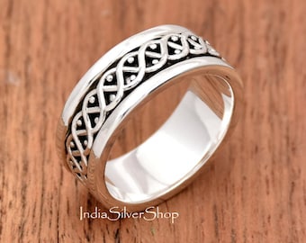 925 Sterling Silber Keltischer Ring, Knoten Oxidiert 8 mm Band, Daumen Ring Verschiedene N-Z Größen Keltischer Schmuck, Geschenk für HerValentinstag Geschenk