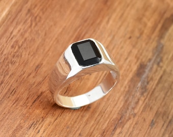 Anillo de sello de ónix negro - Anillo llamativo de plata de ley 925