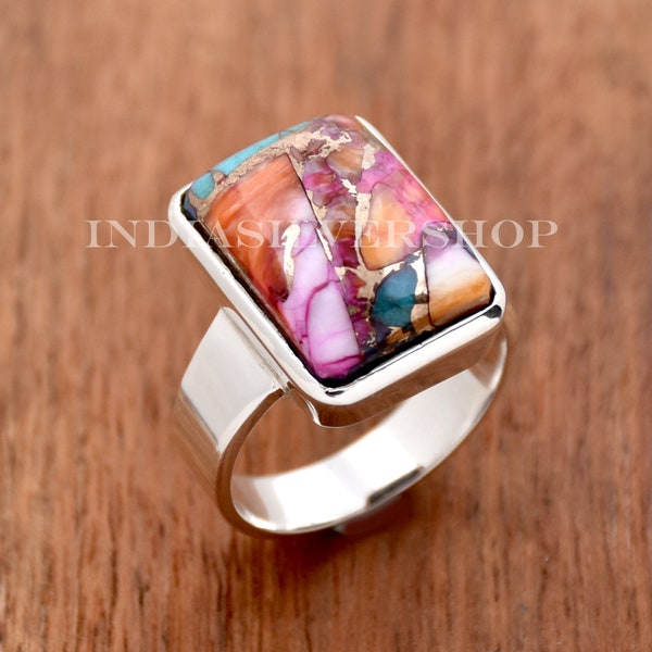 Kingman Pink Dahlia Turquoise Ring Kingman Oyster Turquoise Ring Pink Oyster Sterling Silver Ring Turquoise Ring Handmade Ring Gift For Her