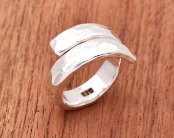 Hammered Sterling Silver Ring: Chunky Adjustable Open Band