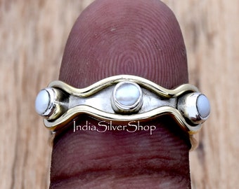 Pearl Ring, 925 Sterling Silver Ring, Band Ring, Fresh Water pearl Ring, Handmade Ring Ring for Women Two Tone Ring Freshwater Pearl Jewelry