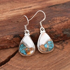 Oyster Turquoise Earrings, 925 Sterling Silver Earrings, Pear Gemstone Earrings, Dangle & Drop Earrings, Anniversary Earrings, Gift for Her