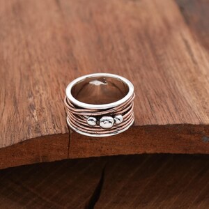 Sterling Silver Fidget Ring: Boho Wire Wrap, Copper Accent
