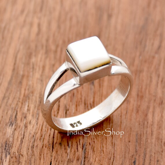 Square mother of store pearl ring