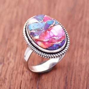 Pink Oyster Turquoise Ring 925 Sterling Silver Ring Oval Oyster Turquoise Ring Pink Spiny Oyster Turquoise Ring Handmade Ring Gift For Her