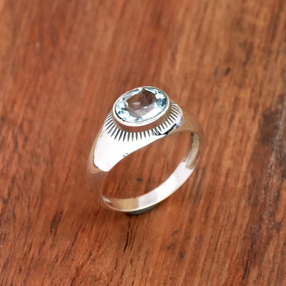 Anello In Argento 925 Con Topazio Blu Naturale – Fatto A Mano, Tutte Le Misure, Pietra 10+ Carati