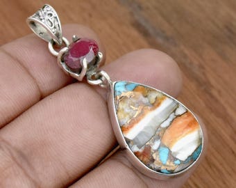 【新品未使用】 ターコイズ・コーラルのスターリングシルバーペンダント 現在、この商品の在庫はありません - Etsy