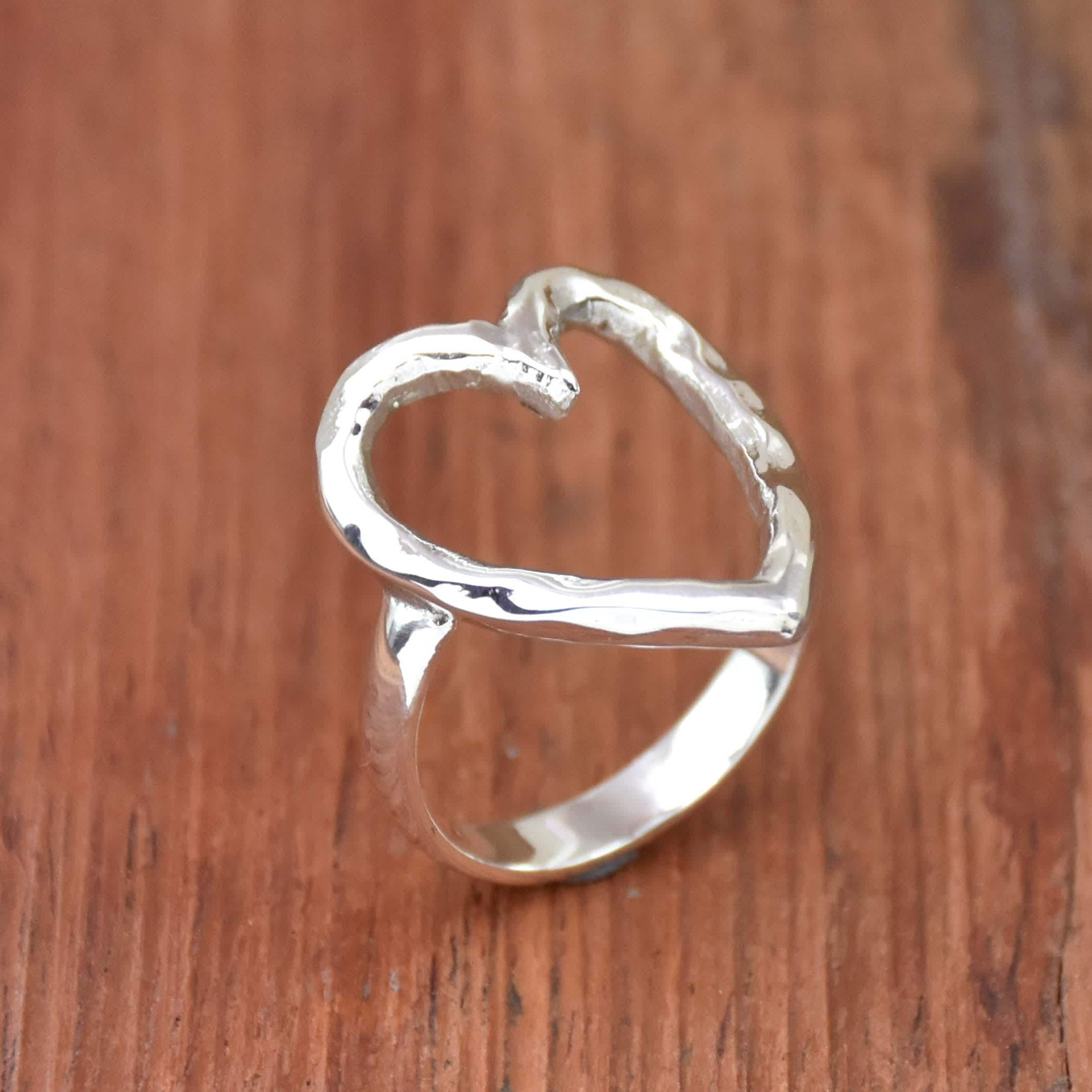 Hammered Sterling Silver Open Heart Ring: Chunky Boho Band - Etsy