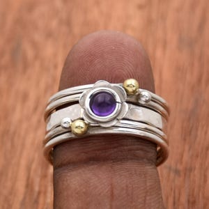 Natural Amethyst Ring, 925 Sterling Silver Ring, Handmade ring, Multi Band Ring, Interlocked Ring, February Birthstone Ring, Gift For Her