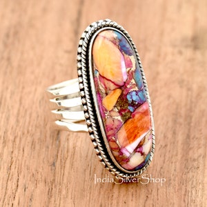 Pink Oyster Turquoise Sterling Silver Ring - Handmade Boho Jewelry