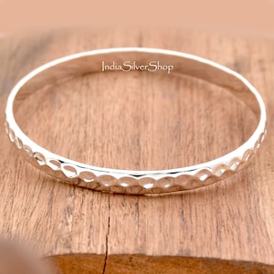 Bracelet jonc en argent sterling 925 martelé : bracelet bohème empilable