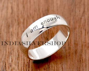 I Am Enough Ring, 925 Sterling Silver Ring for Women, Motivational Ring, Engraved Ring, Inspirational Quote Ring, Gift For Her