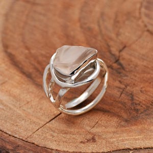 Raw Rose Quartz 925 Sterling Silver Ring - Zigzag Wrap Ring
