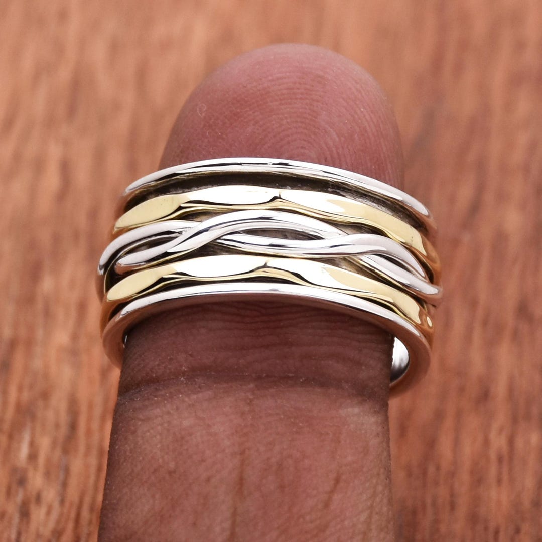 Twisted Rope Sterling Silver Spinner Ring: Hammered Fidget Ring - Etsy