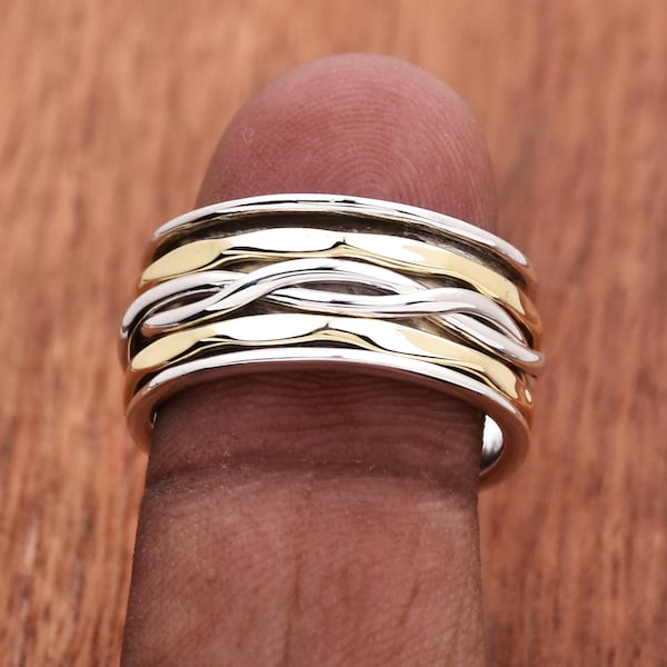 Twisted Rope Sterling Silver Spinner Ring: Hammered Fidget Ring