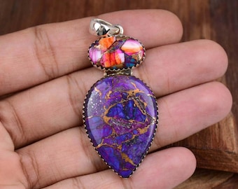 Teardrop Purple Turquoise Pendant: 925 Sterling Silver Handmade Jewelry Gift