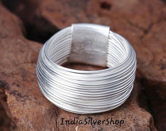 Statement Wrap Ring Wraparound Silver Wire ring Sterling Silver Ring Statement Ring Silver wide wrap Ring Multi Layer Silver Wire Rings