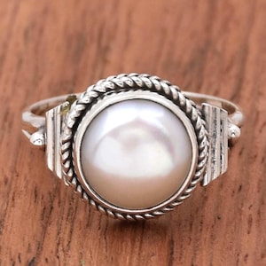 Handmade Sterling Silver Pearl Ring: June Birthstone Promise Ring