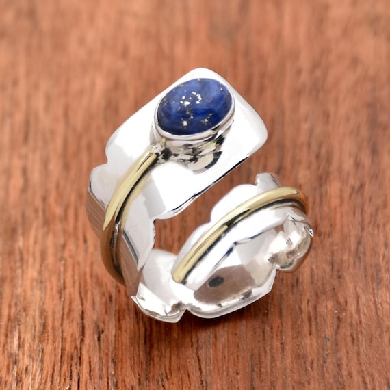 Lapis Lazuli Sterling Silver Ring: Handmade Boho Leaf Ring