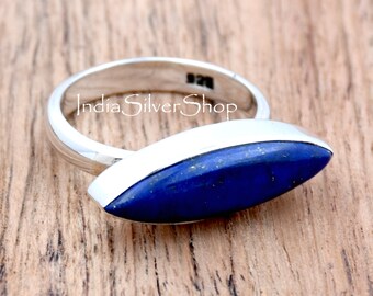 Natural Lapis Lazuli Ring, Handmade Silver Ring, Lapis Lazuli Ring, Sterling Silver Ring Lapis Lazuli Statement Ring Marquise Gemstone Ring