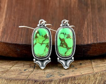 Green Copper Turquoise Earrings: 925 Sterling Silver filigree Earrings, southwestern Jewelry