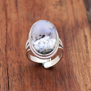 Handmade Dendrite Opal Ring: Adjustable Sterling Silver Triple Band