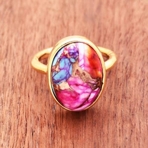 Pink Oyster Turquoise Ring: 18k Gold Vermeil over Sterling Silver
