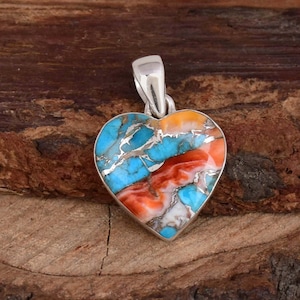 Oyster Copper Turquoise Heart Pendant, 925 Sterling Silver Pendant, Heart Stone Pendant, Anniversary Pendant, Bridal Jewelry, Gift For her