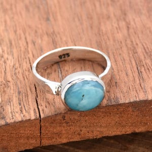 Beautiful Larimar Ring 925 Silver Ring Oval Stone Ring Statement Ring, Birthstone Ring, Boho Ring, Anniversary Gift for Her Handmade Jewelry