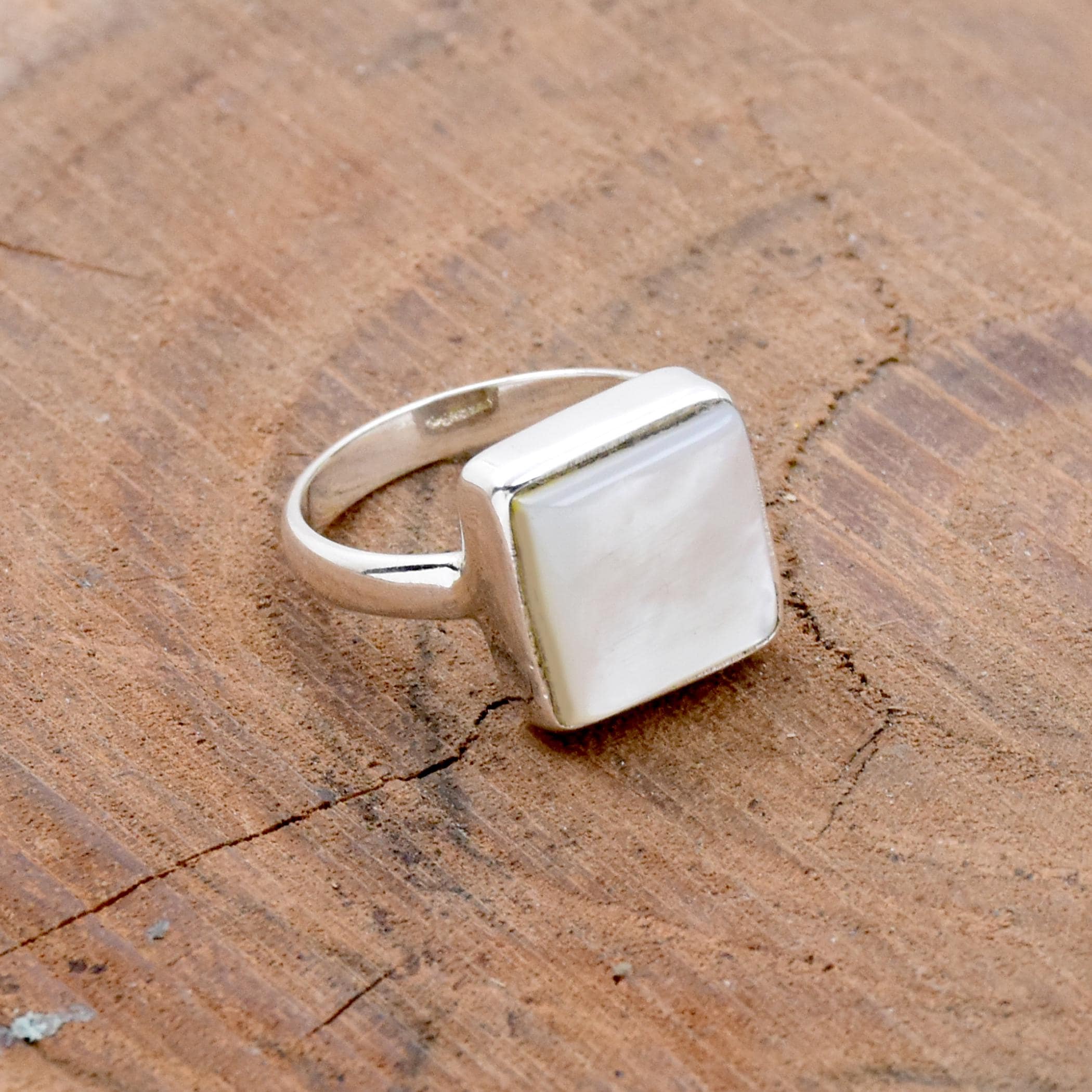 Square Mother of Pearl Ring: 925 Sterling Silver Statement Ring - Etsy