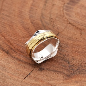 Hammered Spinner Ring 925 Sterling Silver Ring, Nature Meditation Spinning Wide Band, Anxiety Ring, Dual Spin Ring, Boho Ring, Gift For Her