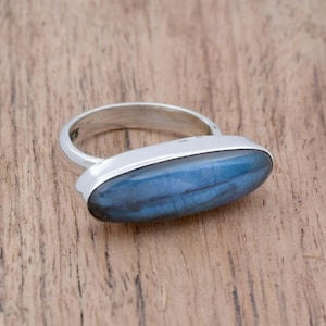 Chunky Labradorite Sterling Silver Ring: Boho Oval Statement Ring
