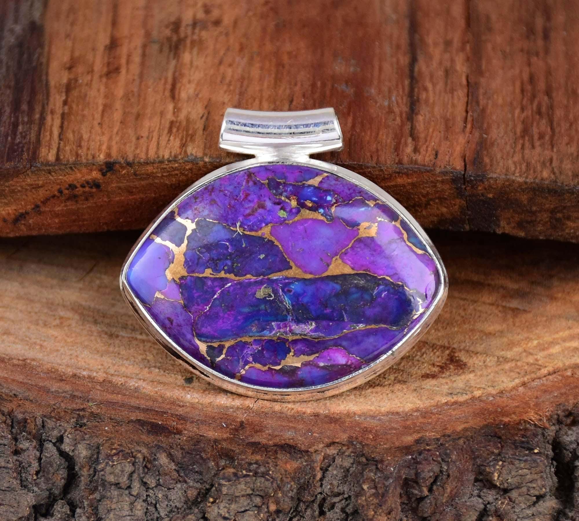 Purple Turquoise Pendant: Marquise 925 Sterling Silver Necklace