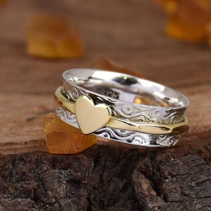 Herz Spinner Ring, Angst Ring, Fidget Ring, Daumen Ring, Sorgen Ring, 925 Silber Ring, Versprechen Ring, Meditation Ring, Frauen Ring