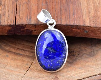 Oval Lapis Lazuli Pendant: Sterling Silver Blue Stone Bridal Jewelry